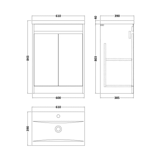 nuie Havana Autumn Oak 2 Door Floor Standing Vanity Unit With Mid-Edge Basin