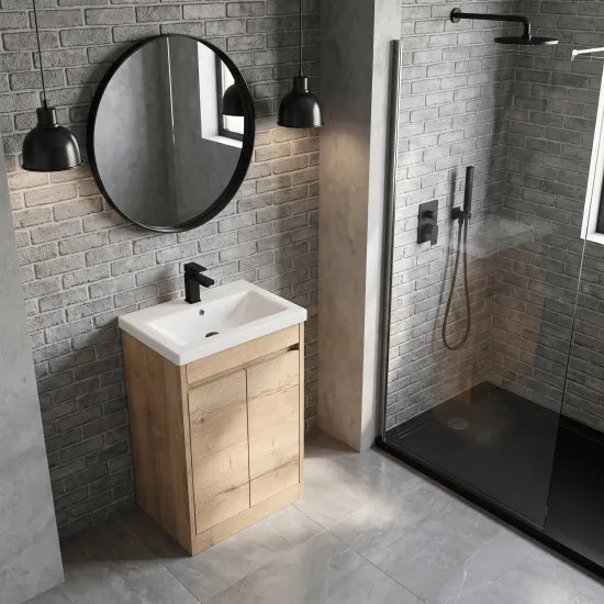 nuie Havana Autumn Oak 2 Door Floor Standing Vanity Unit With Mid-Edge Basin