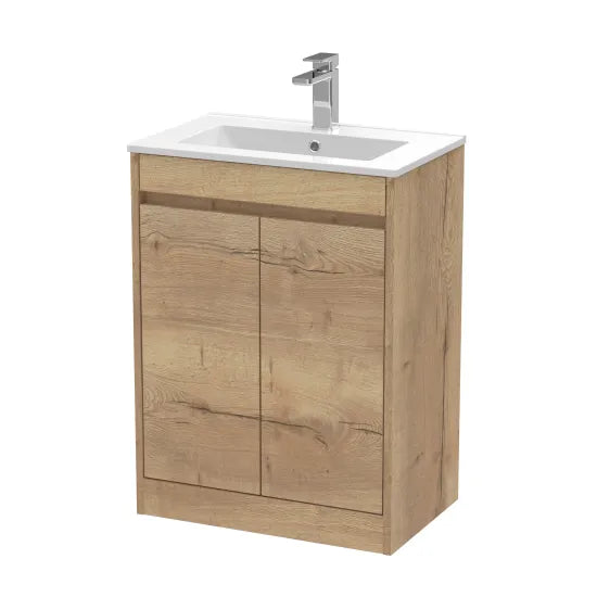 nuie Havana Autumn Oak 2 Door Floor Standing Vanity Unit With Minimalist Basin