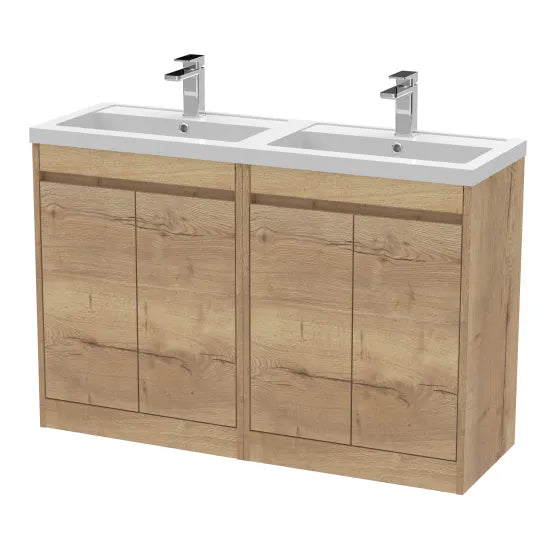 nuie Havana 1200mm Autumn Oak 4 Door Floor Standing Vanity Unit With Polymarble Basin
