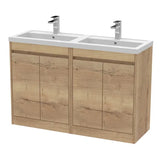 nuie Havana 1200mm Autumn Oak 4 Door Floor Standing Vanity Unit With Polymarble Basin