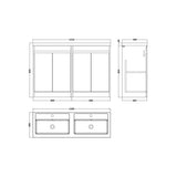 nuie Havana 1200mm Autumn Oak 4 Door Floor Standing Vanity Unit With Polymarble Basin