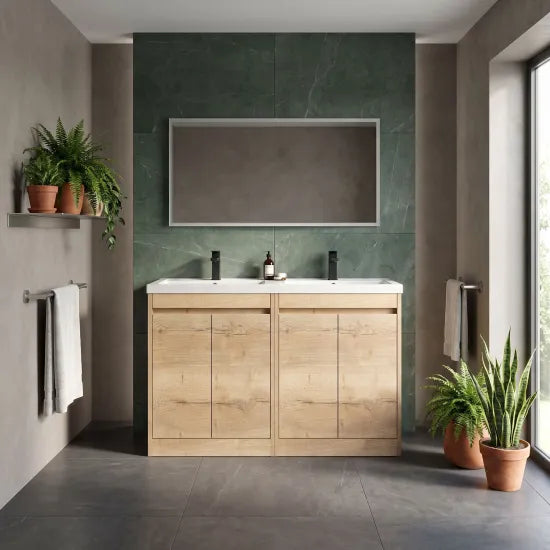 nuie Havana 1200mm Autumn Oak 4 Door Floor Standing Vanity Unit With Polymarble Basin