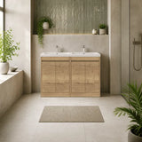 nuie Havana 1200mm Autumn Oak 4 Door Floor Standing Vanity Unit With Polymarble Basin