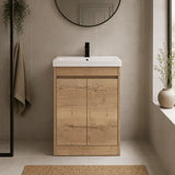 nuie Havana Autumn Oak 2 Door Floor Standing Vanity Unit With Thin-Edge Basin