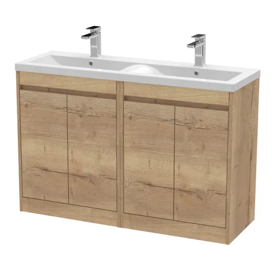 nuie Havana 1200mm Autumn Oak 4 Door Floor Standing Vanity Unit With Ceramic Basin