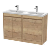 nuie Havana 1200mm Autumn Oak 4 Door Floor Standing Vanity Unit With Ceramic Basin