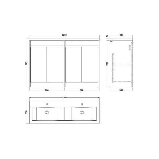 nuie Havana 1200mm Autumn Oak 4 Door Floor Standing Vanity Unit With Ceramic Basin