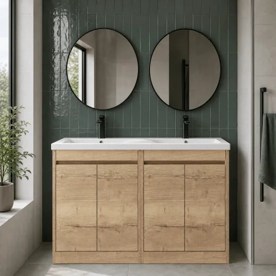 nuie Havana 1200mm Autumn Oak 4 Door Floor Standing Vanity Unit With Ceramic Basin