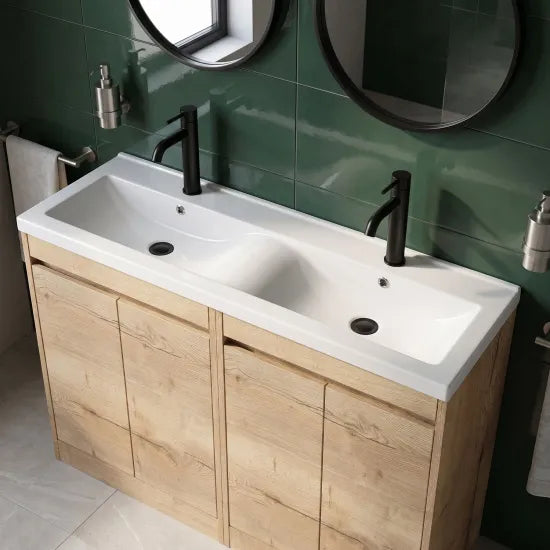 nuie Havana 1200mm Autumn Oak 4 Door Floor Standing Vanity Unit With Ceramic Basin
