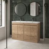 nuie Havana 1200mm Autumn Oak 4 Door Floor Standing Vanity Unit With Ceramic Basin