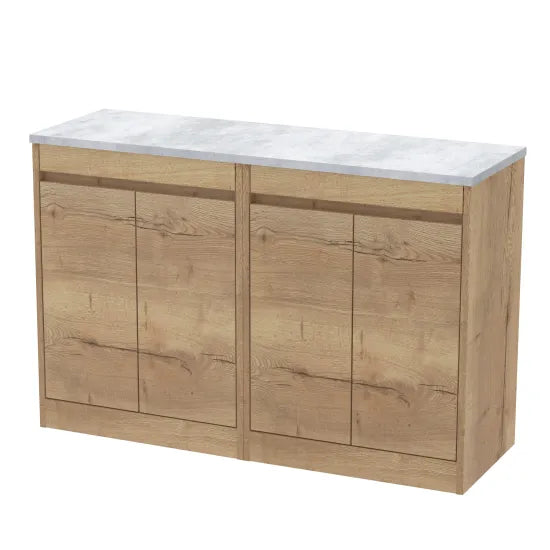 nuie Havana 1200mm Autumn Oak 4 Door Floor Standing Vanity Unit With Bellato Grey Worktop