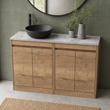 nuie Havana 1200mm Autumn Oak 4 Door Floor Standing Vanity Unit With Bellato Grey Worktop
