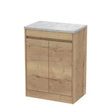 nuie Havana 600mm Autumn Oak 2 Door Floor Standing Vanity Unit With Bellato Grey Worktop