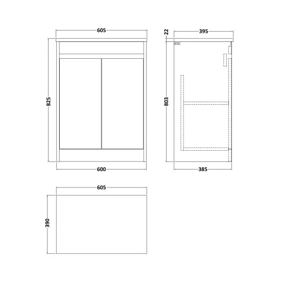nuie Havana 600mm Autumn Oak 2 Door Floor Standing Vanity Unit With Bellato Grey Worktop