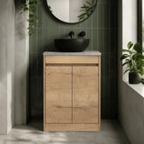 nuie Havana 600mm Autumn Oak 2 Door Floor Standing Vanity Unit With Bellato Grey Worktop