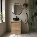 nuie Havana 600mm Autumn Oak 2 Door Floor Standing Vanity Unit With Bellato Grey Worktop