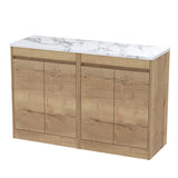 nuie Havana 1200mm Autumn Oak 4 Door Floor Standing Vanity Unit With Carrera Marble Worktop