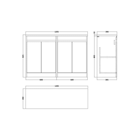 nuie Havana 1200mm Autumn Oak 4 Door Floor Standing Vanity Unit With Carrera Marble Worktop