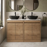 nuie Havana 1200mm Autumn Oak 4 Door Floor Standing Vanity Unit With Carrera Marble Worktop