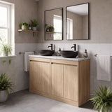 nuie Havana 1200mm Autumn Oak 4 Door Floor Standing Vanity Unit With Carrera Marble Worktop