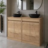nuie Havana 1200mm Autumn Oak 4 Door Floor Standing Vanity Unit With Co-ordinating Worktop