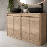 nuie Havana 1200mm Autumn Oak 4 Door Floor Standing Vanity Unit With Co-ordinating Worktop