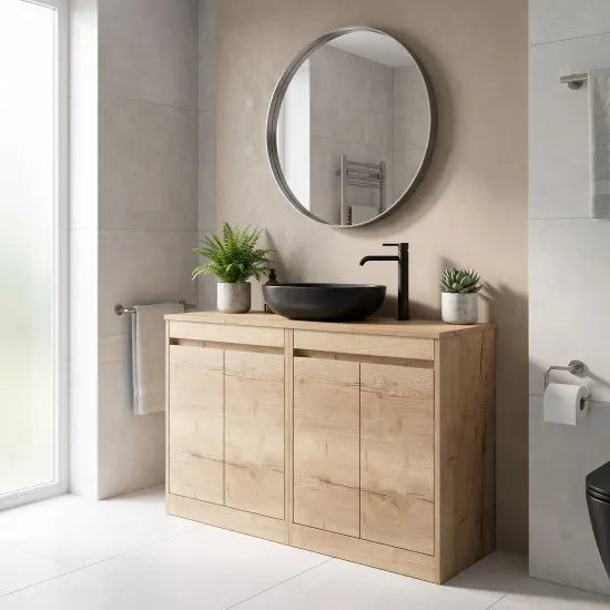 nuie Havana 1200mm Autumn Oak 4 Door Floor Standing Vanity Unit With Co-ordinating Worktop