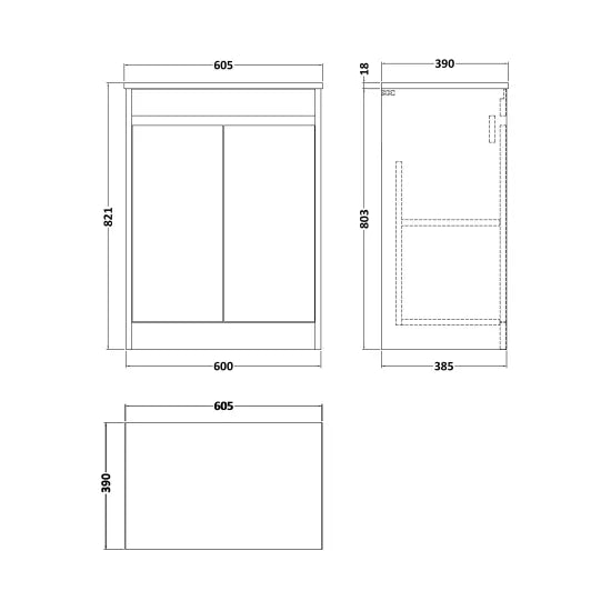 nuie Havana 600mm Autumn Oak 2 Door Floor Standing Vanity Unit With Co-ordinating Worktop