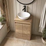 nuie Havana 600mm Autumn Oak 2 Door Floor Standing Vanity Unit With Co-ordinating Worktop