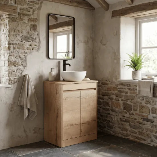 nuie Havana 600mm Autumn Oak 2 Door Floor Standing Vanity Unit With Co-ordinating Worktop