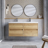 nuie Havana 1200mm Autumn Oak 4 Drawer Wall Hung Vanity Unit With 2 Tap Hole Polymarble basin