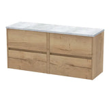 nuie Havana 1200mm Autumn Oak 4 Drawer Wall Hung Vanity Unit With Bellato Grey Worktop