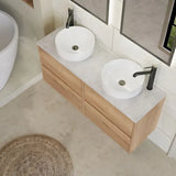 nuie Havana 1200mm Autumn Oak 4 Drawer Wall Hung Vanity Unit With Bellato Grey Worktop