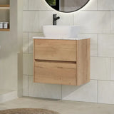 nuie Havana 600mm Autumn Oak 2 Drawer Wall Hung Vanity Unit With Carrara Laminate Worktop