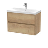 nuie Havana Autumn Oak 2 Drawer Wall Hung Vanity Unit With Thin Edge Basin