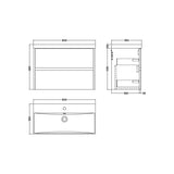 nuie Havana Autumn Oak 2 Drawer Wall Hung Vanity Unit With Thin Edge Basin