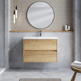nuie Havana Autumn Oak 2 Drawer Wall Hung Vanity Unit With Thin Edge Basin