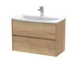 nuie Havana Autumn Oak 2 Drawer Wall Hung Vanity Unit With U-Shaped Curved Basin