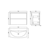 nuie Havana Autumn Oak 2 Drawer Wall Hung Vanity Unit With U-Shaped Curved Basin