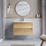 nuie Havana Autumn Oak 2 Drawer Wall Hung Vanity Unit With U-Shaped Curved Basin