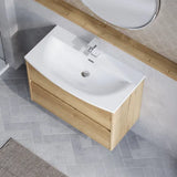 nuie Havana Autumn Oak 2 Drawer Wall Hung Vanity Unit With U-Shaped Curved Basin