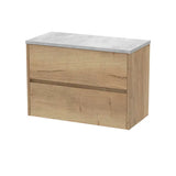 nuie Havana 800mm Autumn Oak 2 Drawer Wall Hung Vanity Unit With Bellato Grey Worktop