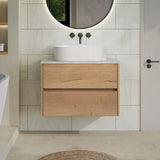 nuie Havana 800mm Autumn Oak 2 Drawer Wall Hung Vanity Unit With Bellato Grey Worktop