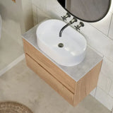 nuie Havana 800mm Autumn Oak 2 Drawer Wall Hung Vanity Unit With Bellato Grey Worktop