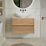 nuie Havana Autumn Oak 2 Drawer Wall Hung Vanity Unit With Carrara Laminate Worktop