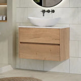 nuie Havana Autumn Oak 2 Drawer Wall Hung Vanity Unit With Carrara Laminate Worktop