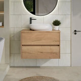 nuie Havana 800mm Autumn Oak 2 Drawer Wall Hung Vanity Unit With Co-ordinating Worktop