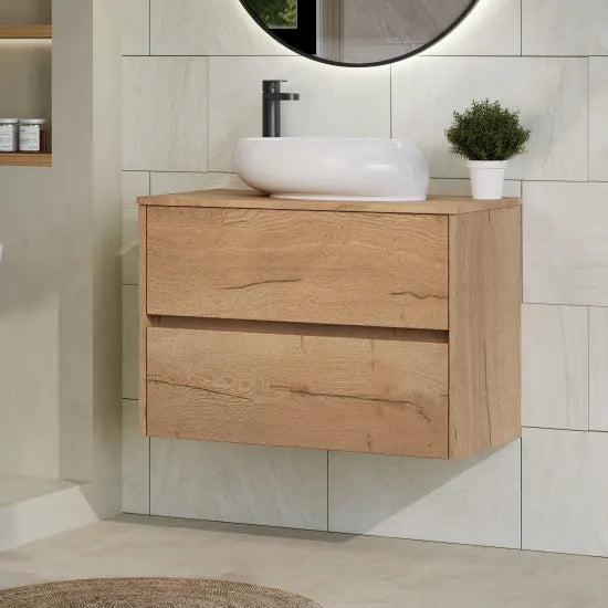 nuie Havana 800mm Autumn Oak 2 Drawer Wall Hung Vanity Unit With Co-ordinating Worktop