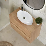 nuie Havana 800mm Autumn Oak 2 Drawer Wall Hung Vanity Unit With Co-ordinating Worktop